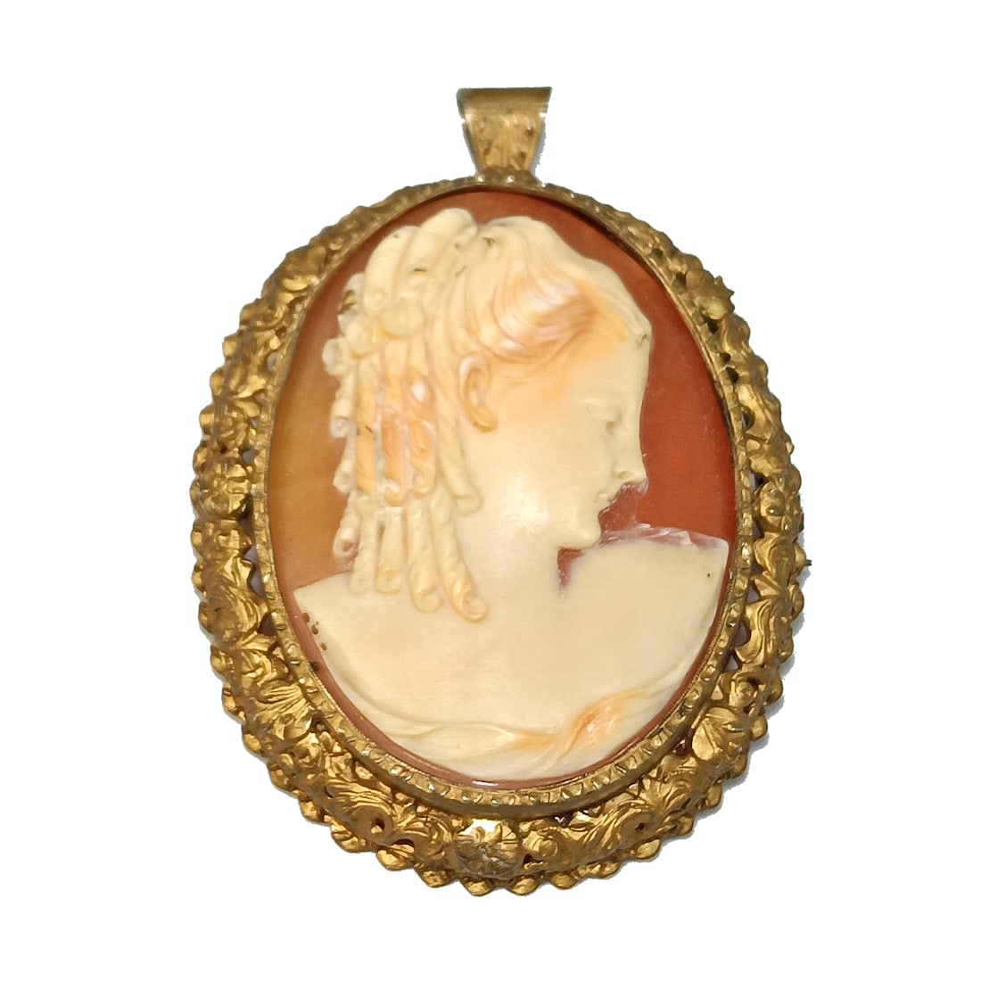 A LARGE SUPERBLY CARVED SIGNED SHELL CAMEO BROOCH PENDANT ORNATE FRAME (1 of 5)
