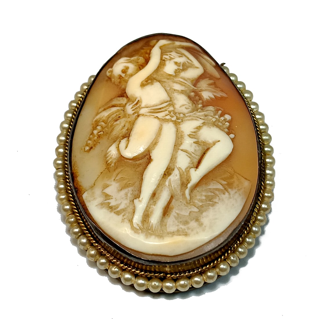 A RARE CARVED SHELL CAMEO BROOCH PENDANT CHERUBS SILVER FRAME (1 of 4)