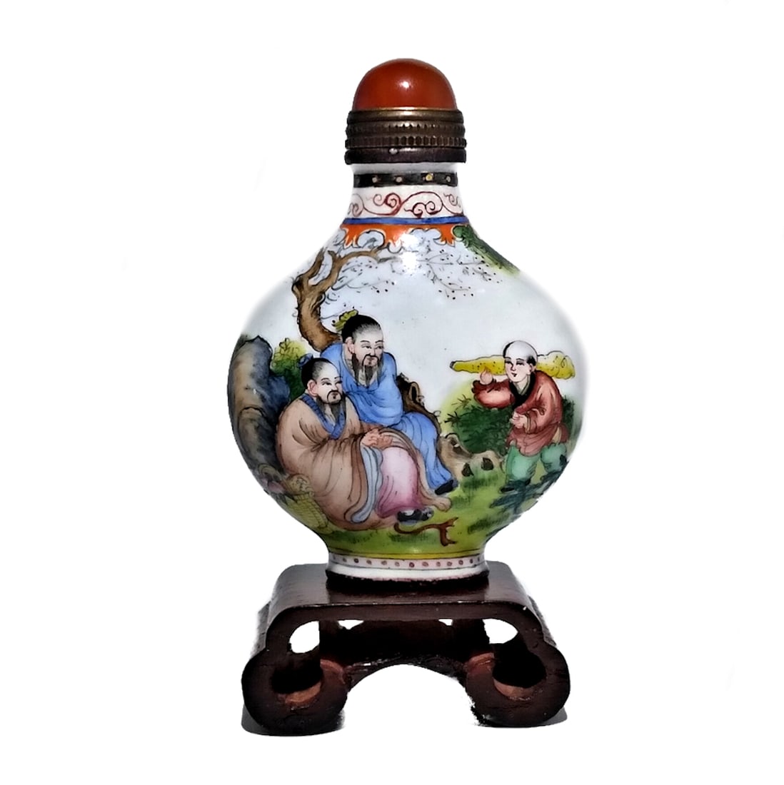 CHINESE ENAMEL ON COPPER BOYS ELDERS SNUFF BOTTLE QIANLONG MARK (1 of 8)