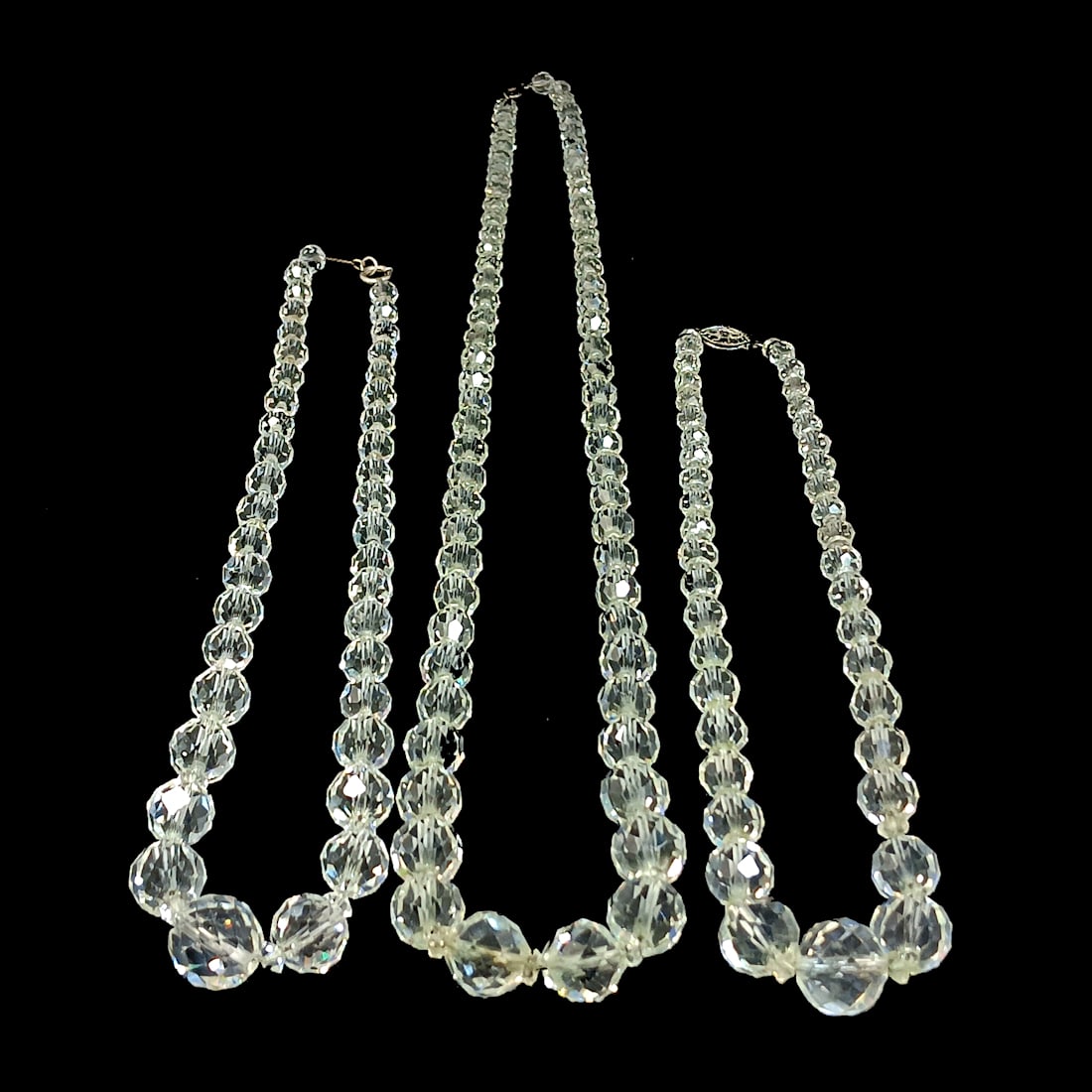 A LOT OF 3  ANTIQUE  ART DECO CRYSTAL NECKLACES STERLING CHAIN (1 of 4)