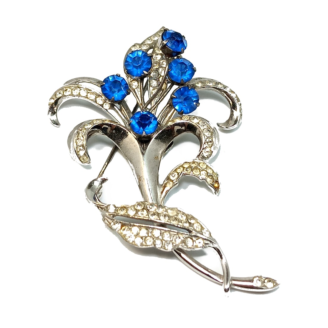 A LARGE STERLING RHINESTONE FLORAL BROOCH VINTAGE CIRCA 1940S (1 of 4)