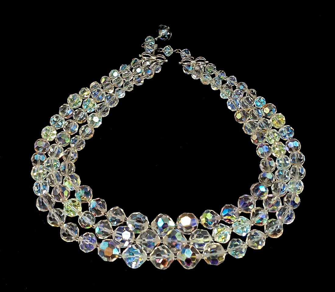 STUNNING VINTAGE  LARGE MULTI STRAND CRYSTAL NECKLACE BY MARVELLA (1 of 4)