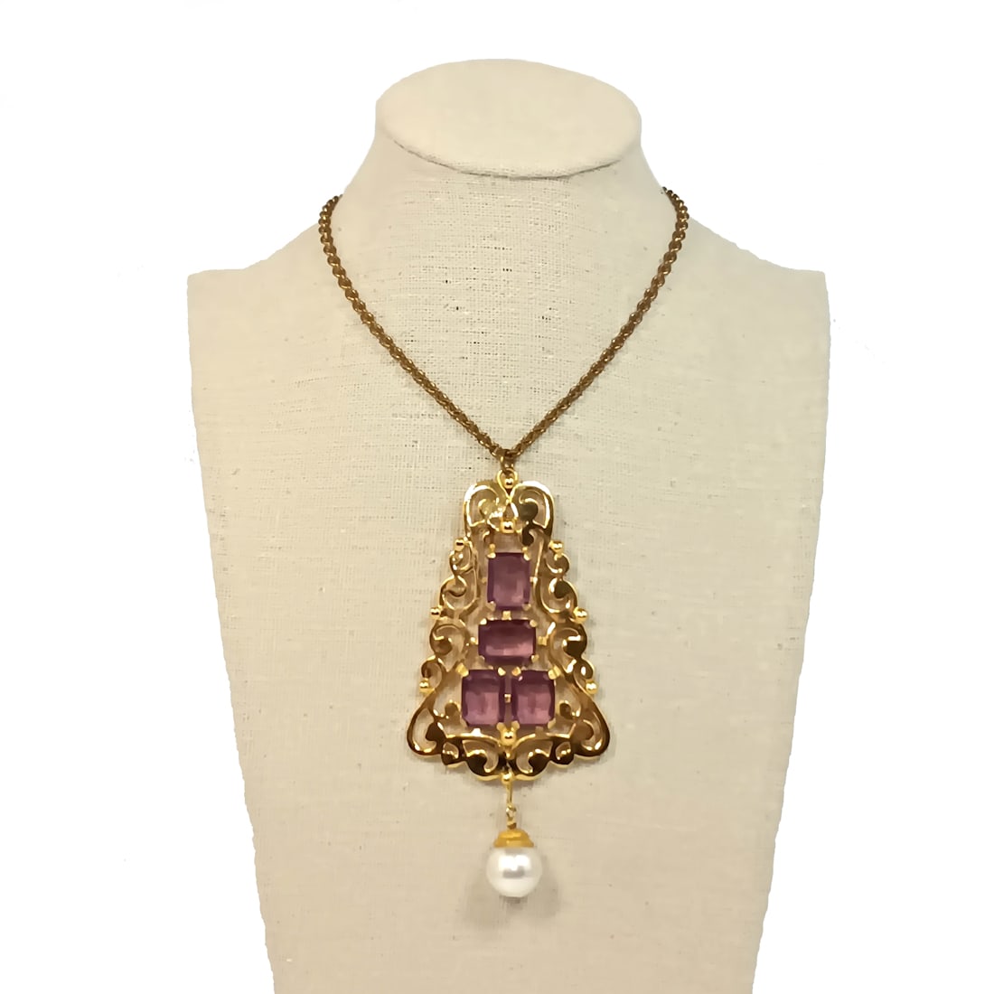 STUNNING VINTAGE PURPLE AMETHYST CRYSTAL ART DECO NECKLACE 18" (1 of 5)