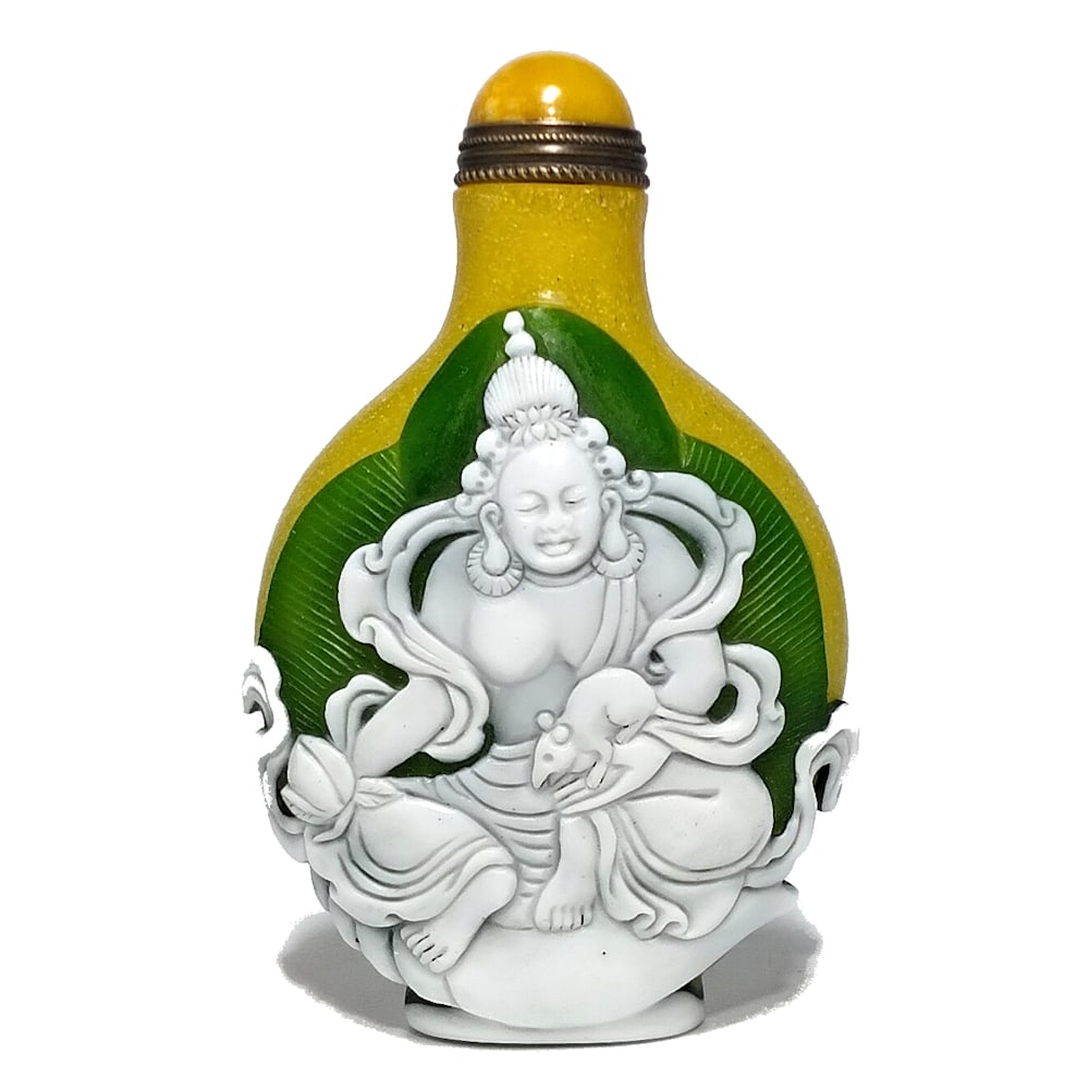 FINE CHINESE SNUFF BOTTLE PEKING GLASS QUANYIN RAT PEACH (1 of 8)