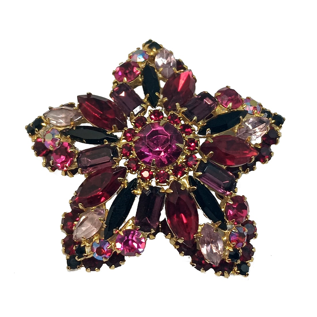 A STUNNING JULIANA DOMED STAR BROOCH RED PINK BLACK VINTAGE RHINESTONE (1 of 3)