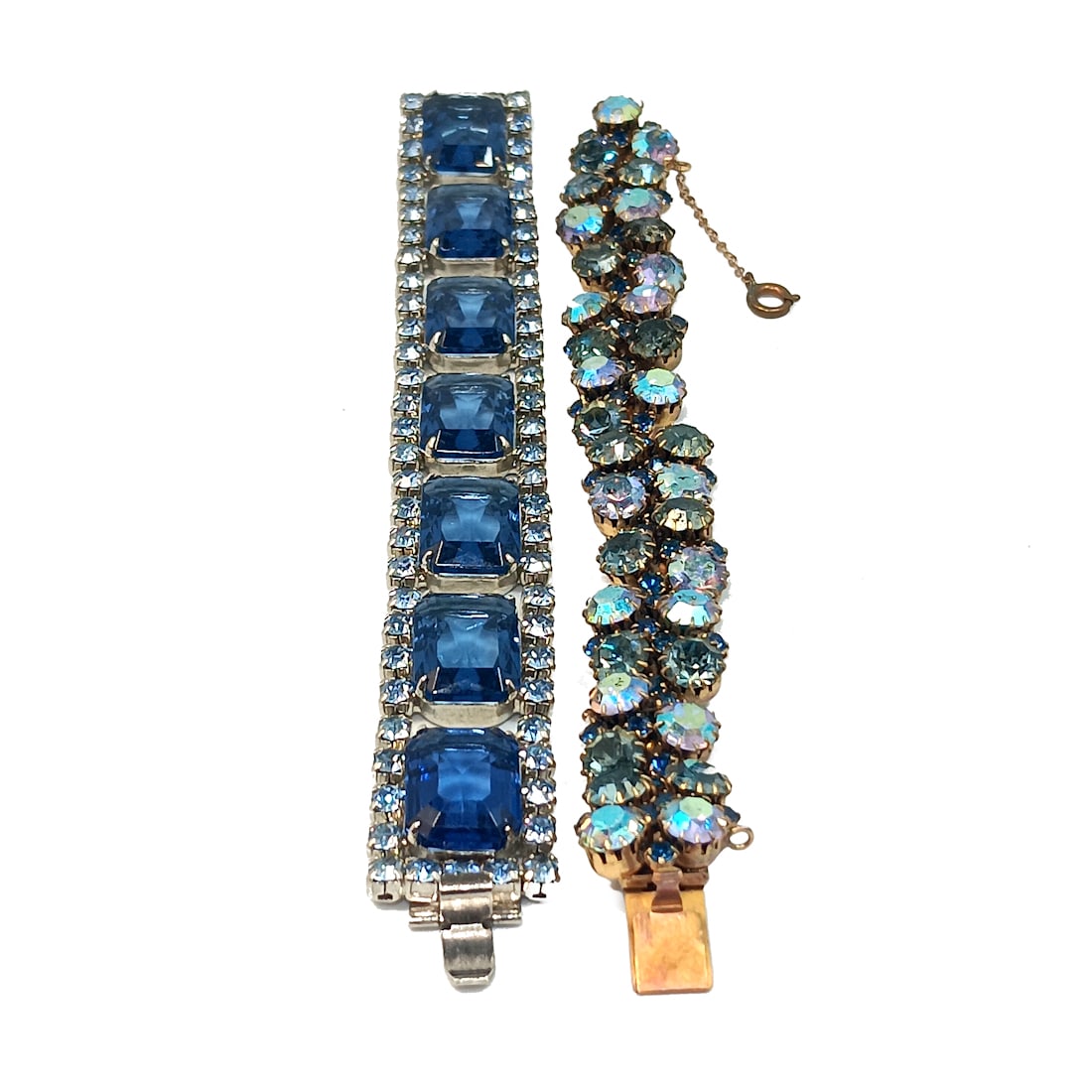 A LOT OF TWO VINTAGE RHINESTONE BRACELETS BLUE AURORA BOREALIS (1 of 5)