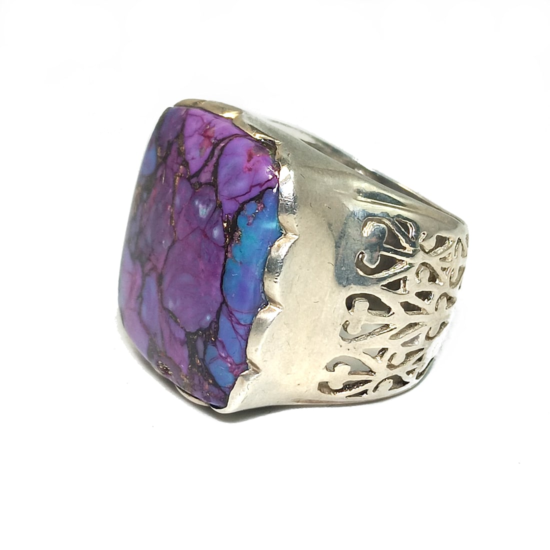 A MASSIVE ORNATE STERLING AND CHAROITE RING SIZE 8 ,17 GRAMS (1 of 5)