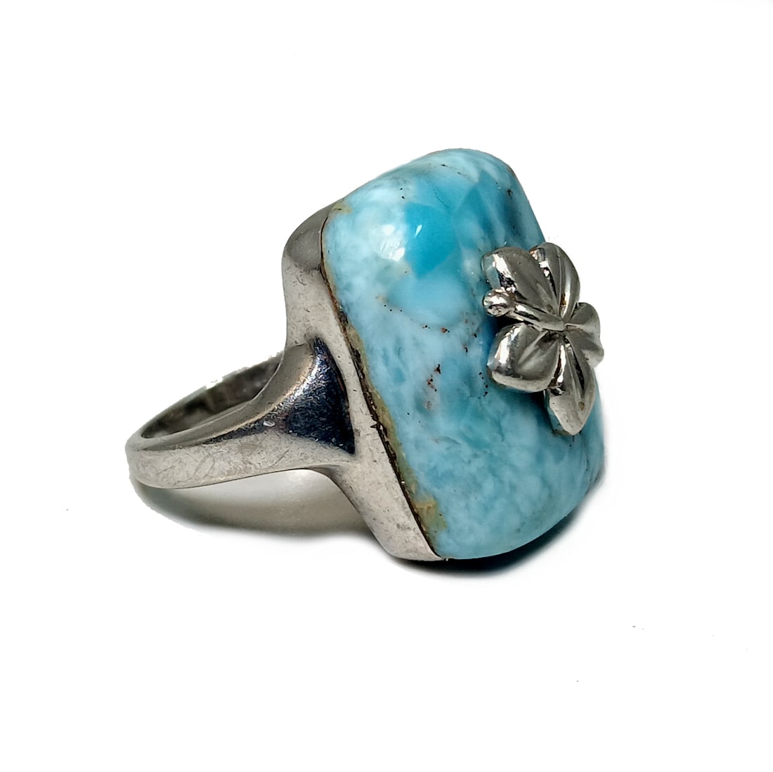 A STUNNING LARIMAR AND STERLING SILVER RING SIZE 7.5,12 GRAMS (1 of 5)