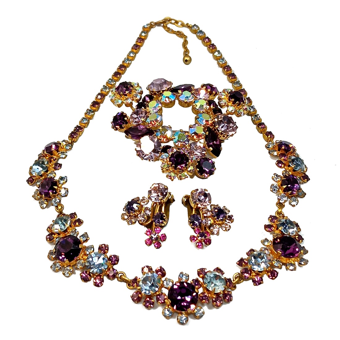 A HIGH END AUSTRIAN  VINTAGE RHINESTONE NECKLACE BROOCH EARRINGS LOT (1 of 5)
