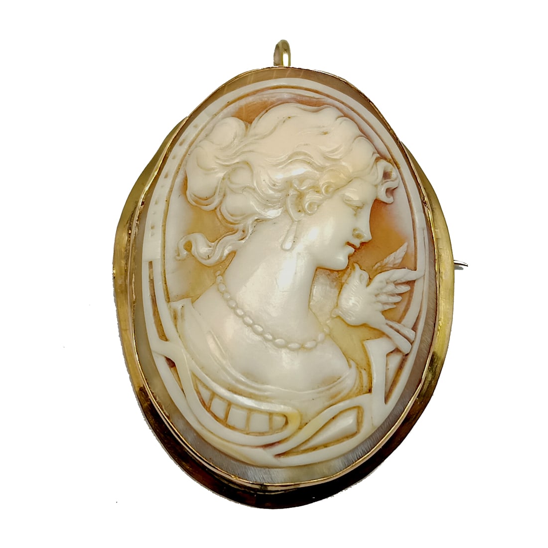 A SUPERB VICTORIAN SHELL CAMEO BROOCH PENDANT SIGNED 10K GOLD FRAME (1 of 5)