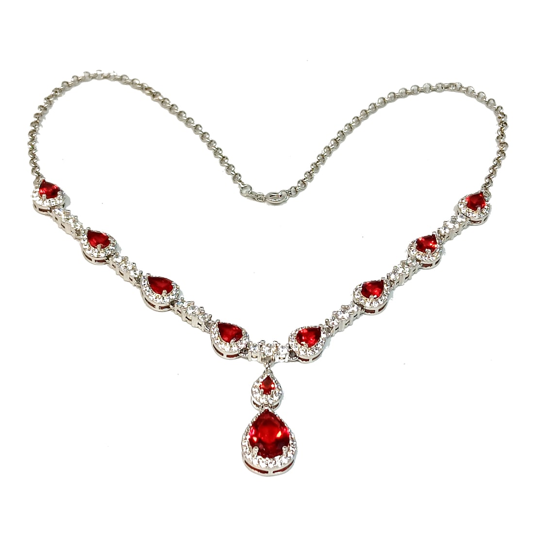 A VINTAGE RED AND CLEAR CRYSTALS NECKLACE STERLING SILVER (1 of 4)