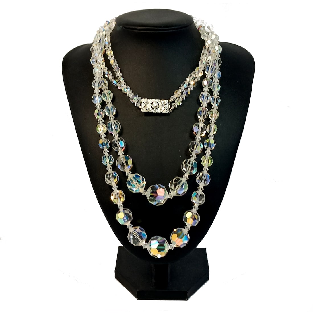 A FAB LONG DOUBLE STRAND ART DECO GRADUATED CRYSTAL NECKLACE 44" (1 of 4)