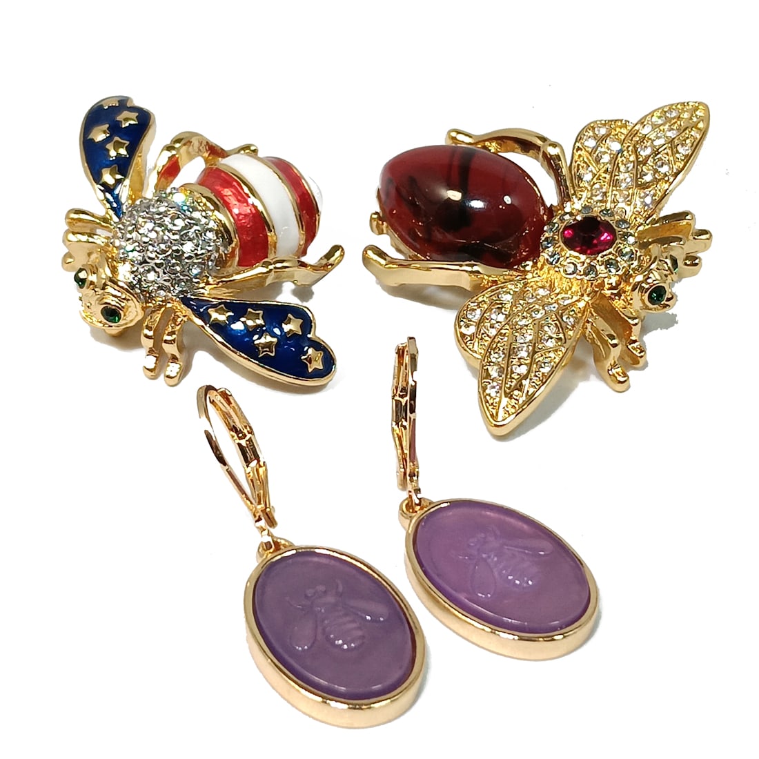 LOT OF 2 JOAN RIVERS BEE BROOCHES AND A PAIR OF BEE EARRINGS (1 of 4)