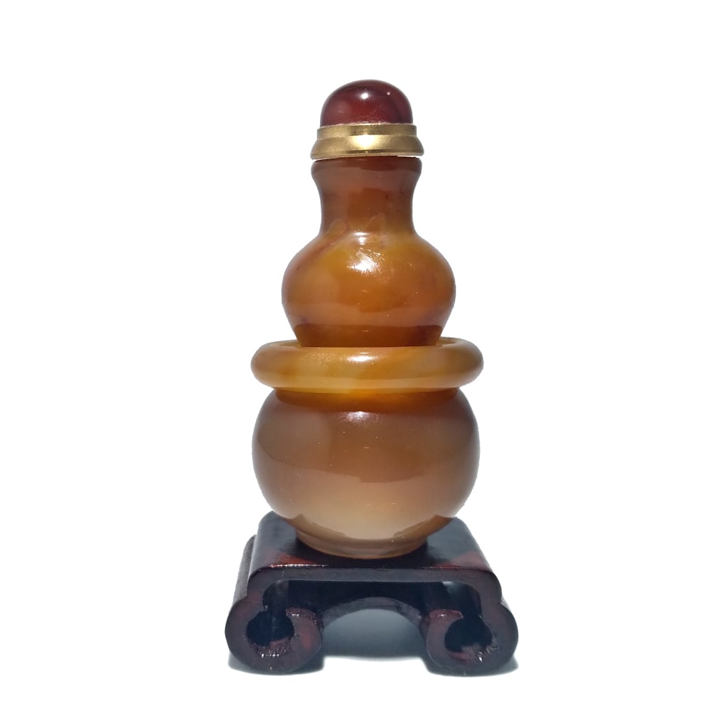 CHINESE CARVED AGATE SNUFF BOTTLE DOUBLE GOURD (1 of 7)