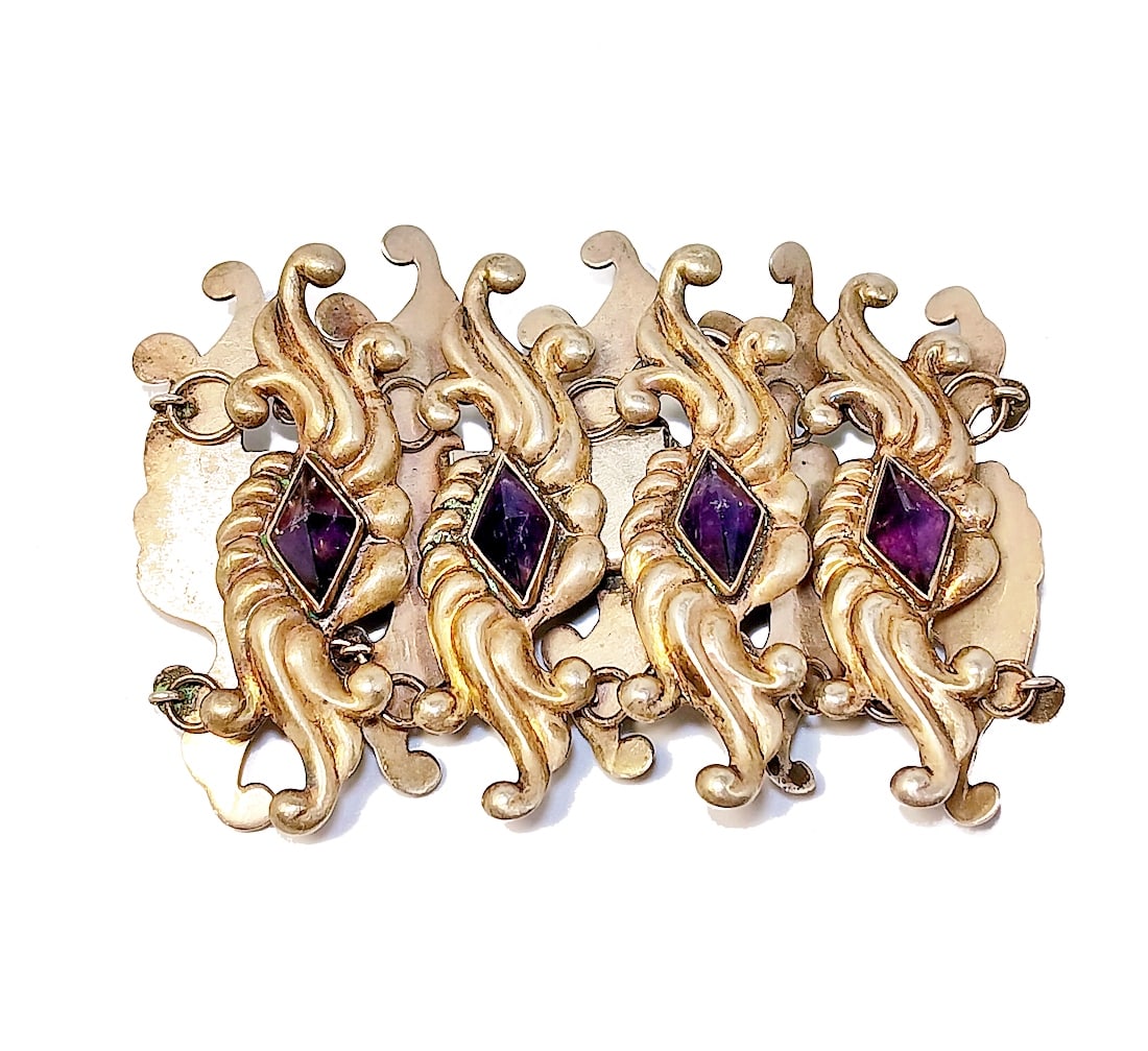 A VERY LARGE VINTAGE MEXICO STERLING BRACELET AMETHYSTS 52 GRAMS (1 of 5)