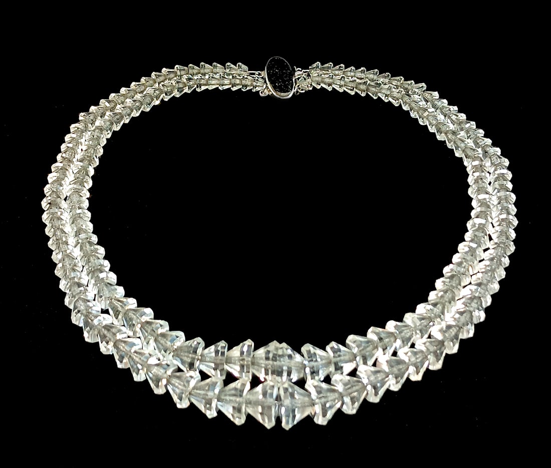 RARE SIGNED FABULOUS ART DECO ROCK CRYSTAL DOUBLE STRAND NECKLACE STERLING (1 of 4)