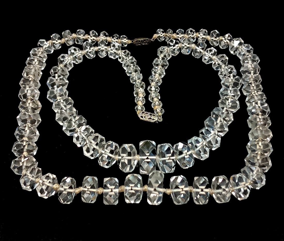 TWO FABULOUS ART DECO ROCK CRYSTAL NECKLACES FACETED GRADUATED (1 of 4)
