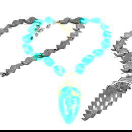 A BEAUTIFUL LARGE TURQUOISE AND STERLING SILVER NECKLACE BY BARSE