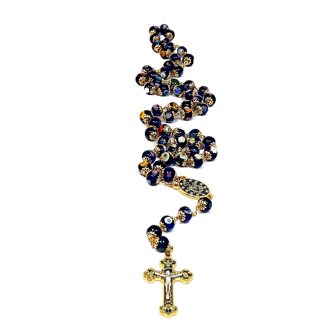 A RARE AND EXQUISITE VINTAGE MILLEFIORI VENETIAN GLASS ROSARY NECKLACE (1 of 4)
