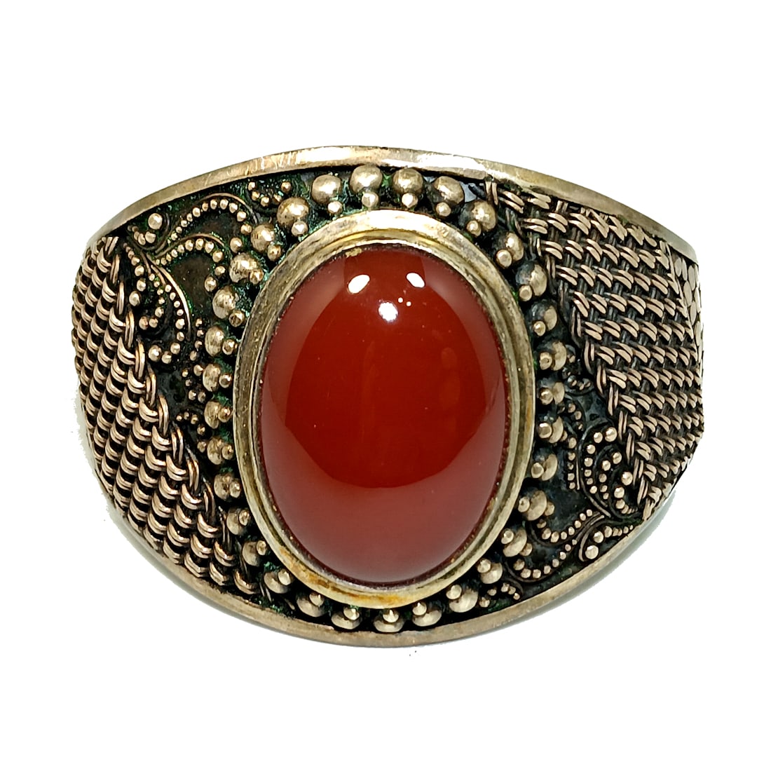 A FABULOUS STERLING SILVER CUFF 71 GR. HUGE CARNELIAN SUARTI INDONESIA: OFFERED HERE IS A FABULOUS STERLING SILVER CUFF 71 GR. HUGE CARNELIAN BY BA (SUARTI) INDONESIA. IT FEATURES EXQUISITE WORKMANSHIP AND A LARGE CARNELIAN CABOCHON. THE CUFF IS 1.75" WIDE AT WIDEST POINT