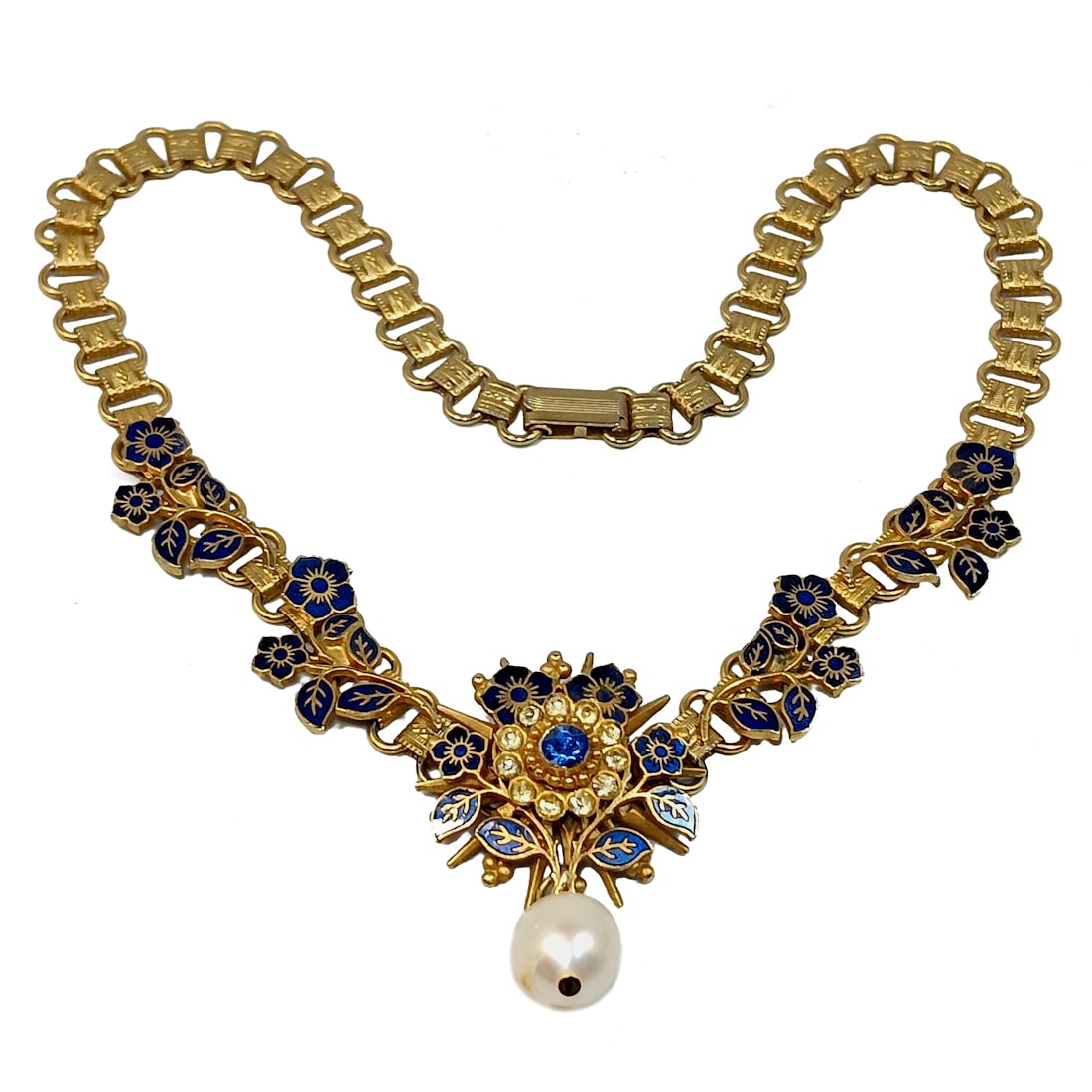 A WONDERFUL ANTIQUE NECKLACE BOOK CHAIN AND ENAMELED FLOWERS (1 of 4)