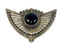 A VERY LARGE ART DECO VINTAGE STERLING MARCASITE BROOCH INLAID ONYX