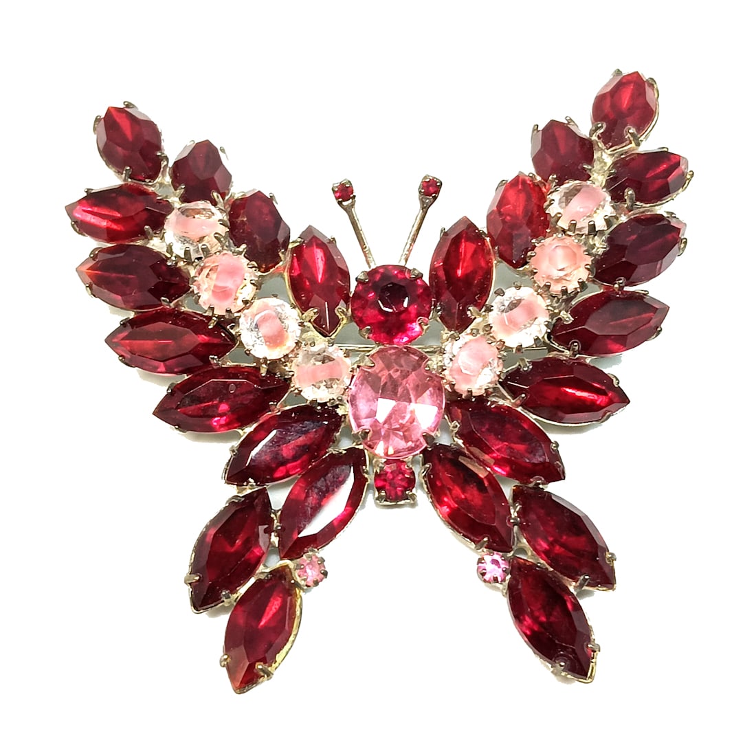 A LARGE SIGNED KJL RED PINK VINTAGE RHINESTONE BUTTERFLY (1 of 5)