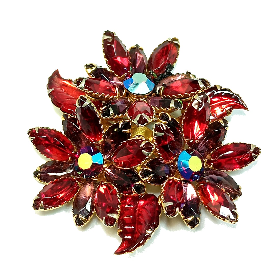 A STUNNING VINTAGE RHINESTONE BROOCH CARVED RED FLORAL (1 of 4)