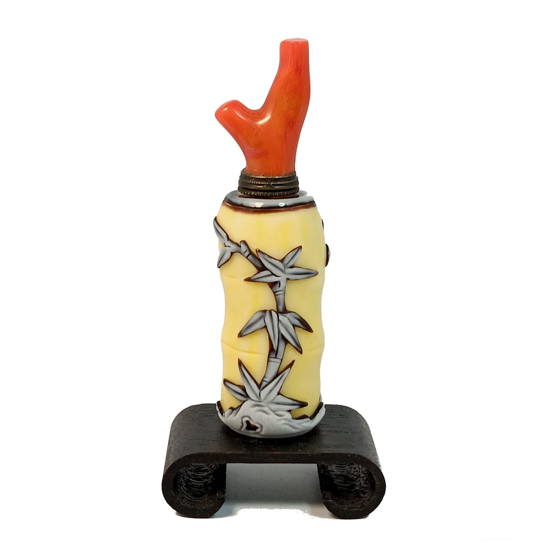 CHINESE PEKING GLASS SNUFF BOTTLE STORK BAMBOO QIANLONG SEAL (1 of 7)