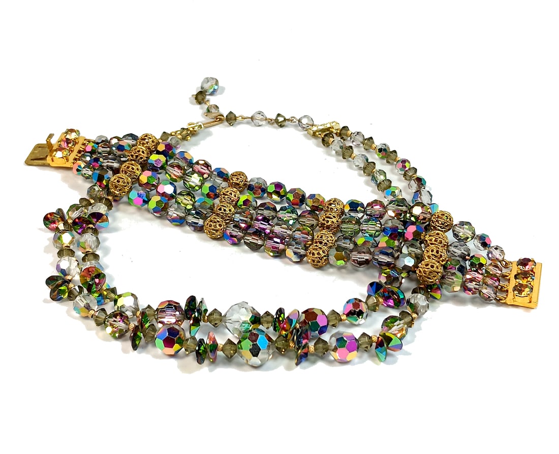 SUPERB VINTAGE  MULTI STRAND CRYSTAL NECKLACE & BRACELET (1 of 5)