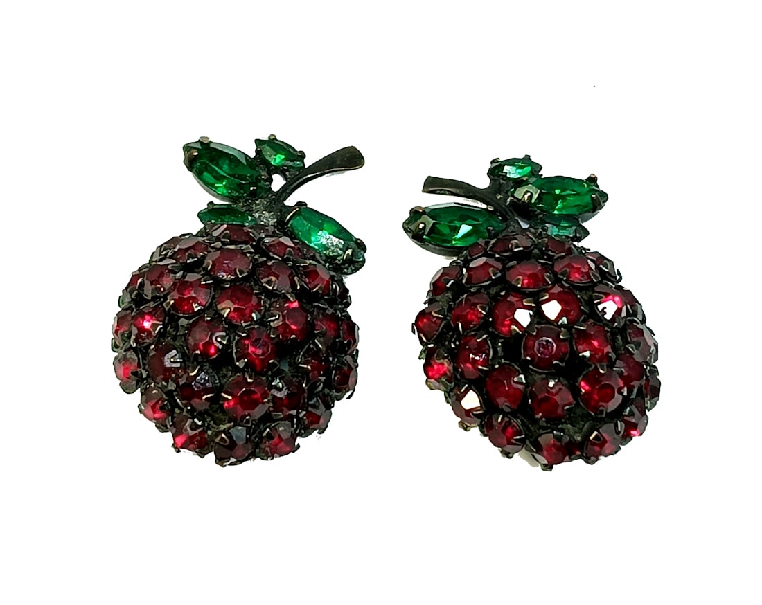 A PAIR VINTAGE MID CENTURY SIGNED WARNER FRUIT EARRINGS (1 of 5)