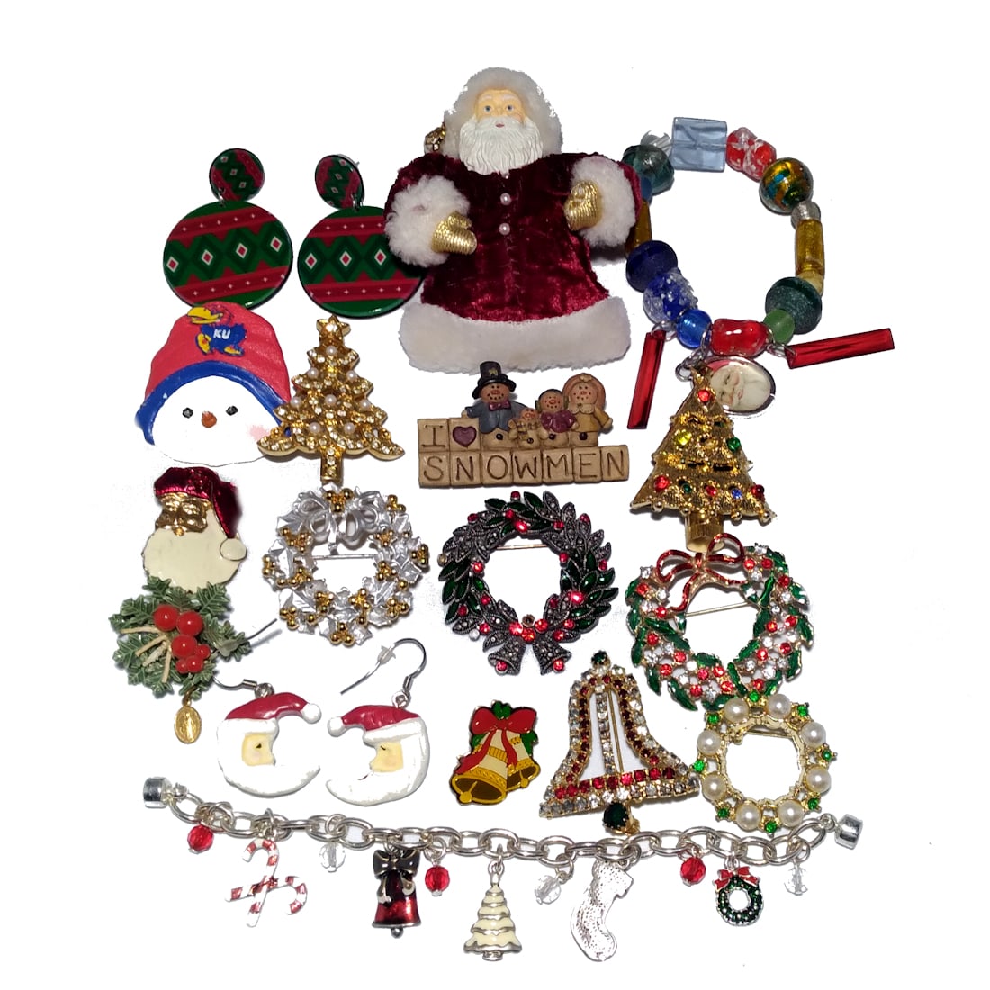 A LARGE VINTAGE CHRISTMAS LOT BROOCHES BRACELETS EARRINGS SANTA CHRISTMAS TREE (1 of 3)
