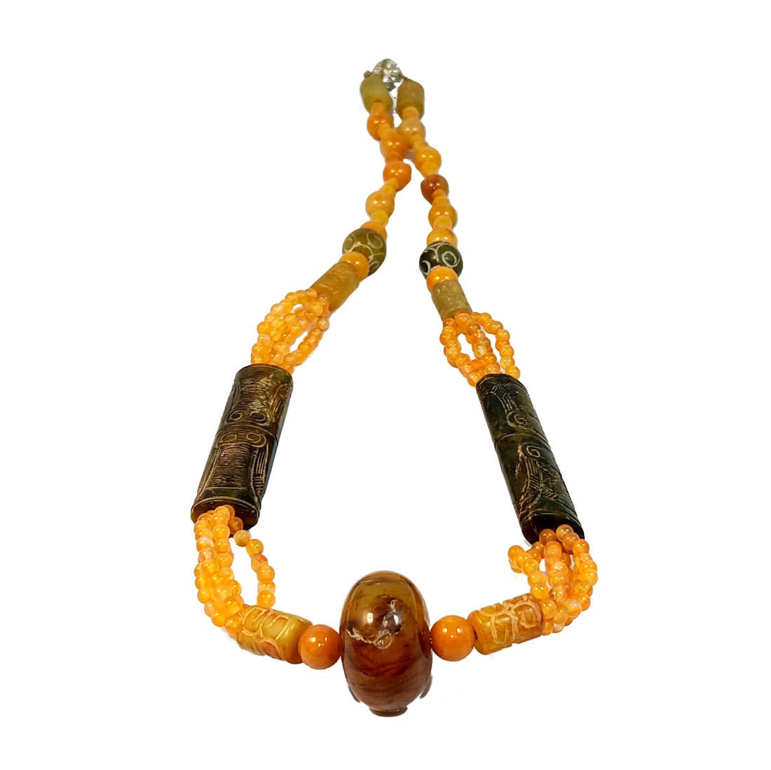 A FABULOUS CHINESE NECKLACE OF YELLOW JADE, JADEITE  AND QUARTZ (1 of 5)