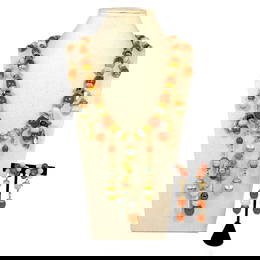 A MAGNIFICENT NECKLACE  26" LONG EARRINGS JEWELRY SET BY DESIGNER STEFAN DINU  AMBER JADEITE