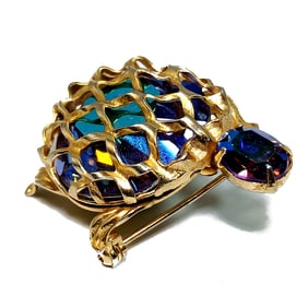 SUPERB VINTAGE MID-CENTURY FIGURAL TURTLE BROOCH SIGNED WARNER
