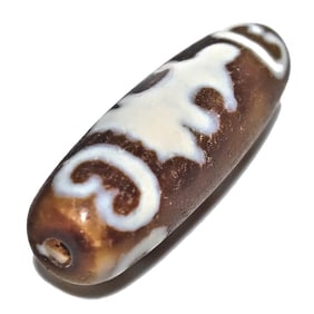 RARE ANTIQUE DZI AGATE BEAD SINO-TIBETAN LOTUS BUDDHA