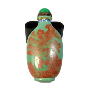 SUPERB CHINESE PEKING GLASS SNUFF BOTTLE SEPIA LANDSCAPE QIANLONG MARK