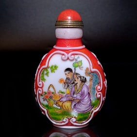 WONDERFUL CHINESE ENAMEL PEKING GLASS SNUFF BOTTLE SCHOLAR QIANLONG MARK
