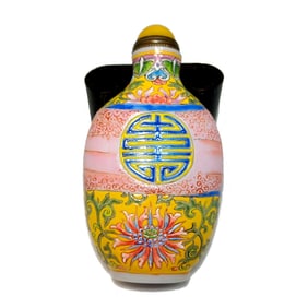 STUNNING CHINESE SNUFF BOTTLE ENAMEL ON GLASS QIANLONG MARK