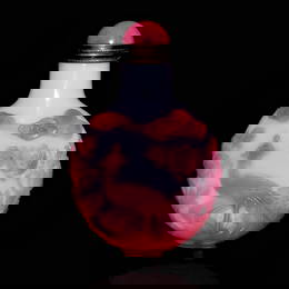 VERY FINE ANTIQUE CHINESE PEKING GLASS SNUFF BOTTLE 18-19TH C PHOENIX PEONIES