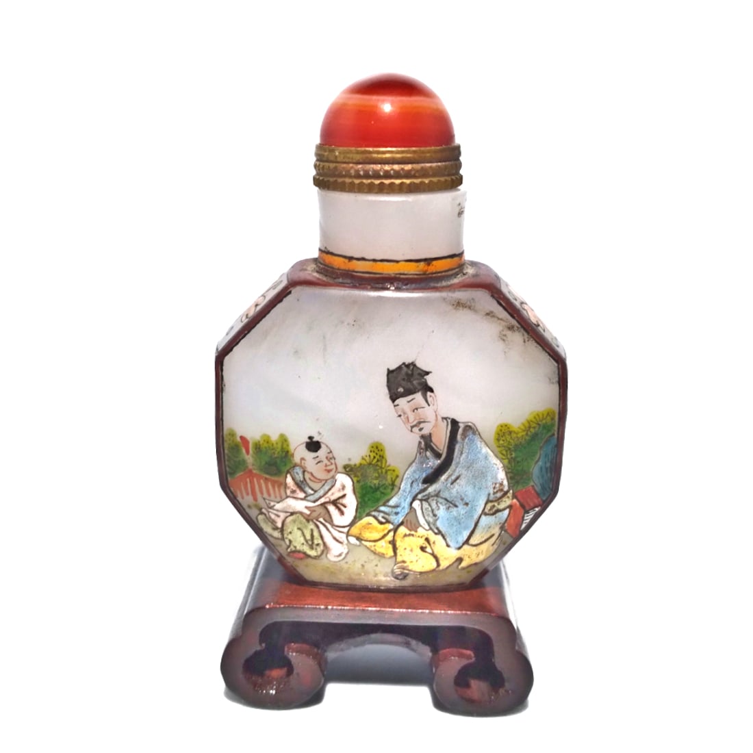 FINE CHINESE ENAMEL ON GLASS SNUFF BOTTLE SCHOLAR PUPILS QIANLONG MARK (1 of 8)
