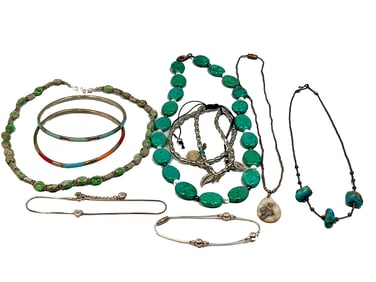 LOT OF NATIVE AMERICAN JEWELRY TURQUOISE STERLING SHELL CORAL