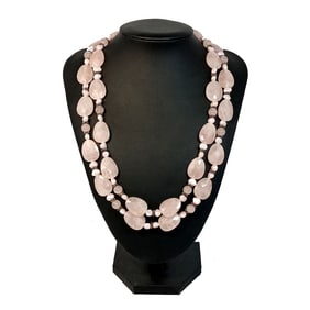 A SUPERB FACETED ROSE QUARTZ AND PEARL NECKLACE STERLING SILVER