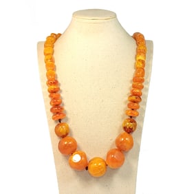 MASSIVE  BUTTERSCOTCH RESIN  COMPOSITE NECKLACE HUGE BEADS 39"