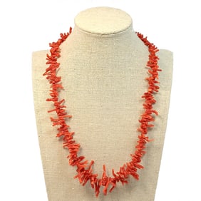 ANTIQUE RED CORAL NECKLACE NATURAL UNDYED 32 GRAMS STERLING CLASP