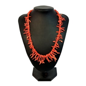 NATURAL RED ITALIAN CORAL NECKLACE 585 14K CLASP 19" 24 GRAMS
