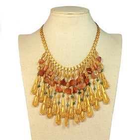 A FABULOUS MID CENTURY BOOK CHAIN FILIGREE DANGLES NECKLACE AGATE TURQUOISE