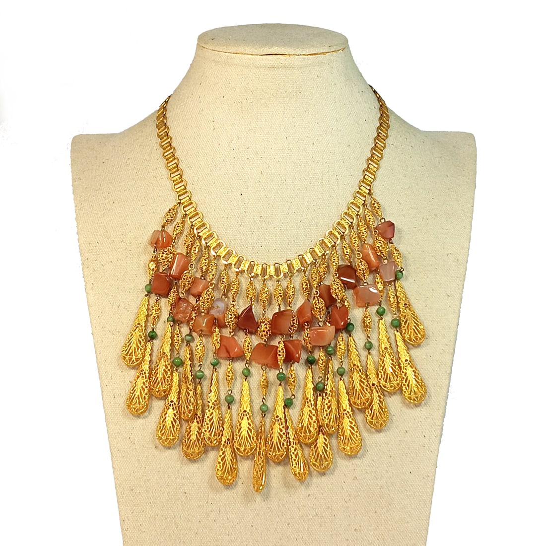 A FABULOUS MID CENTURY BOOK CHAIN FILIGREE DANGLES NECKLACE AGATE TURQUOISE (1 of 4)