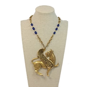 IMPRESSIVE VINTAGE COSTUME JEWELRY NECKLACE GRIFFIN 21"