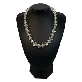 BEAUTIFUL ART DECO GRADUATED FACETED ROCK CRYSTAL NECKLACE ON CHAIN 15"